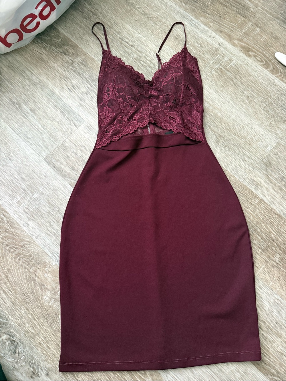 Honey Punch Lace-Trim Slip Dress in Deep Wine